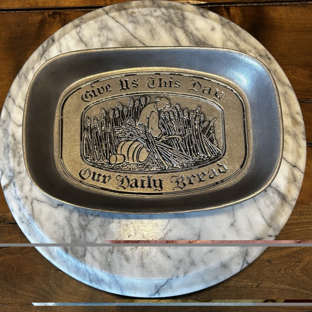 VTG 1970s 70s Wilton Armetale Pewter Bread Tray Give Us This Day Our Daily Bread